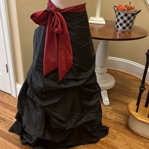David’s bridal long taffeta black skirt with red sash special occasion 6